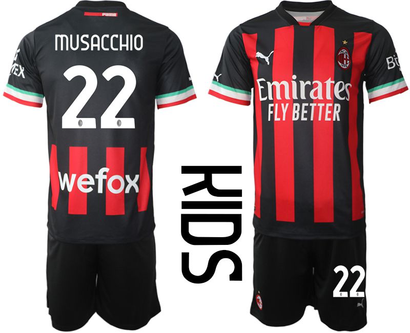 Youth 2022-2023 Club Ac Milan home black #22 Soccer Jersey